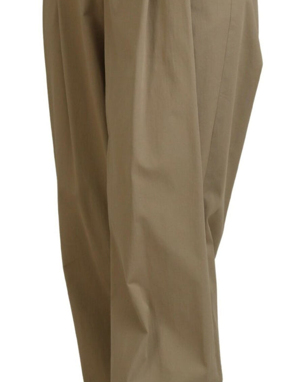 Brown Cotton High Waist Tapered Pants