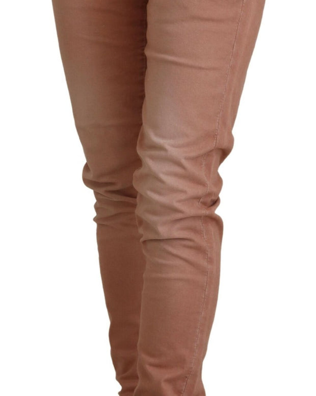 Pink Mid Waist Slim Fit Women Casual Pants