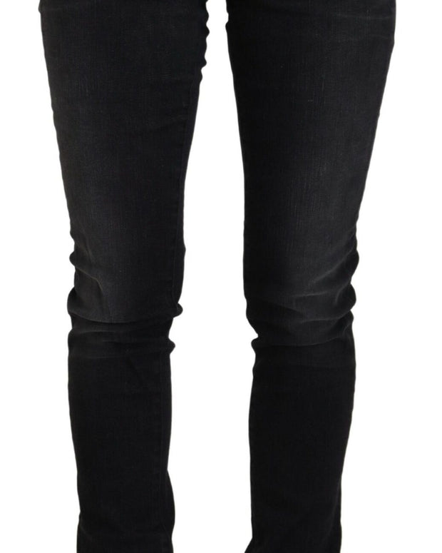 Black Cotton Low Waist Slim Fit Women Casual Denim Jeans
