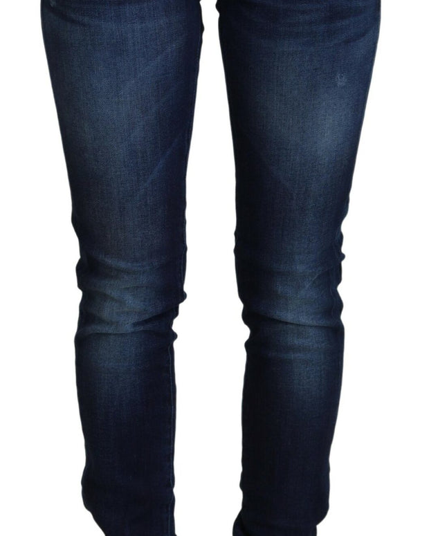 Blue Cotton Low Waist Slim Fit Women Casual Denim Jeans