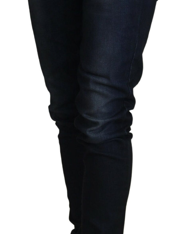 Blue Cotton Skinny Low Waist Women Casual Denim Jeans