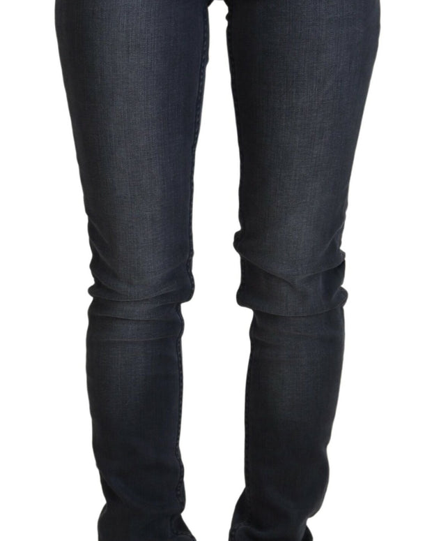 Gray Cotton Skinny Low Waist Women Casual Denim Jeans