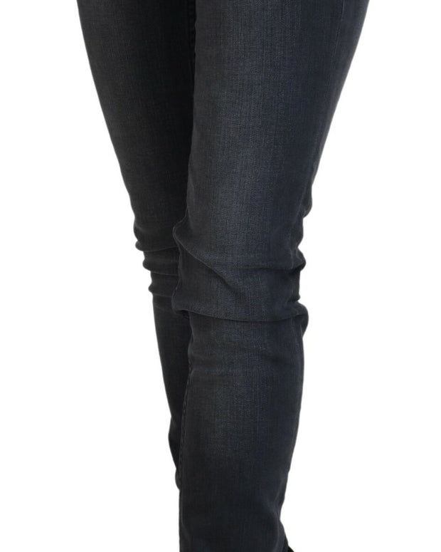 Gray Cotton Skinny Low Waist Women Casual Denim Jeans