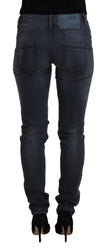 Gray Cotton Skinny Low Waist Women Casual Denim Jeans