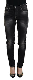 Black Washed Mid Waist Tapered Women Casual Denim Jeans