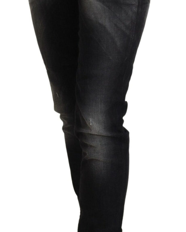 Black Washed Mid Waist Tapered Women Casual Denim Jeans