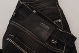 Black Washed Mid Waist Tapered Women Casual Denim Jeans