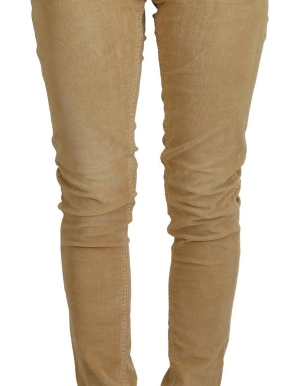 Brown Cotton Corduroy Low Waist Women Casual Jeans