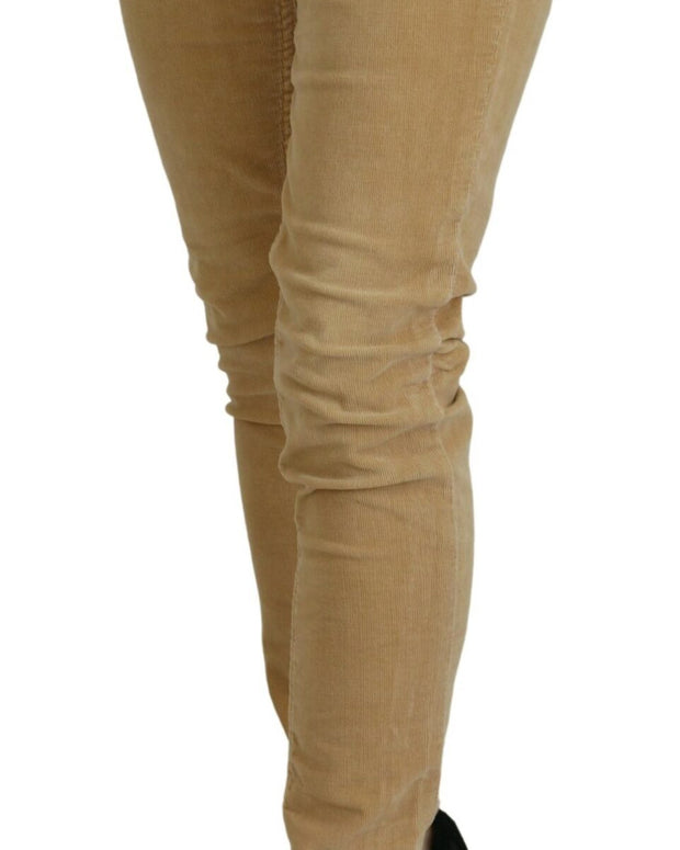 Brown Cotton Corduroy Low Waist Women Casual Jeans