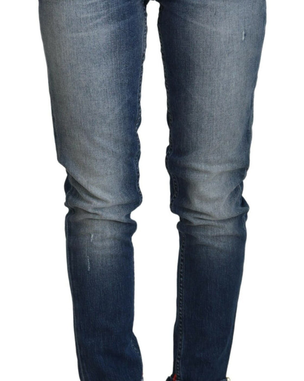 Blue Washed Cotton Low Waist Women Casual Jeans