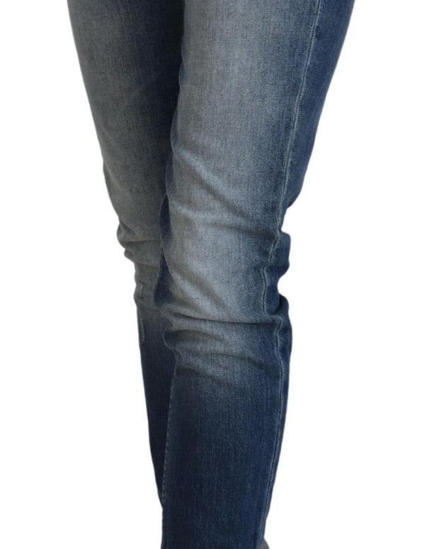 Blue Washed Cotton Low Waist Women Casual Jeans