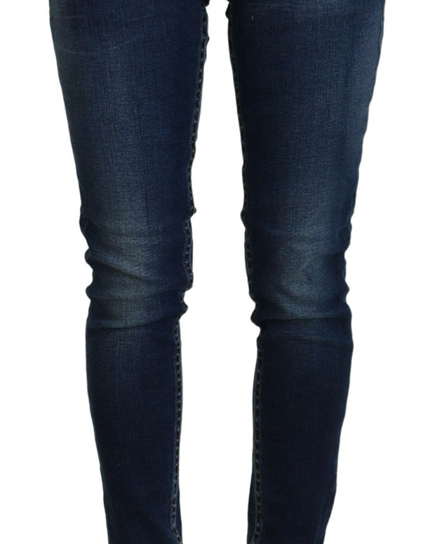 Blue Cotton Low Waist Skinny Women Casual Jeans