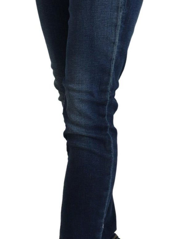 Blue Cotton Low Waist Skinny Women Casual Jeans