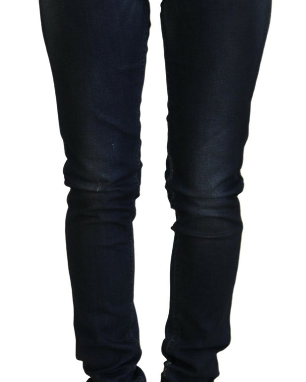 Blue Cotton Low Waist Slim Fit Women Casual Jeans