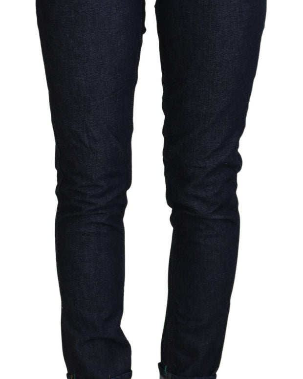 Blue Cotton Low Waist Slim Fit Women Casual Jeans