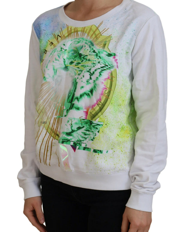 White Graphic Print Long Sleeves Sweater