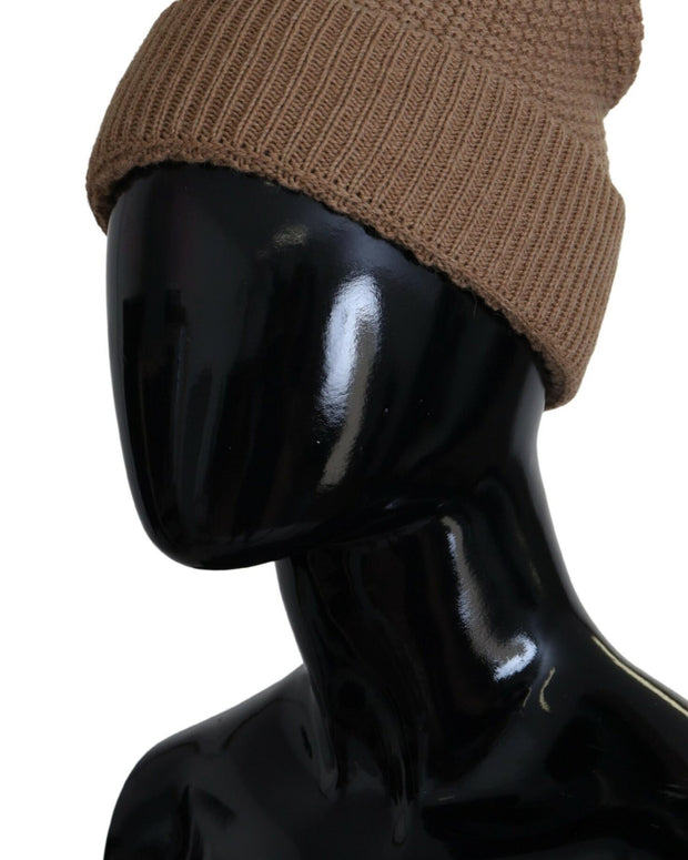 Brown Solid Knitted Fur Ball Winter Beanie Hat