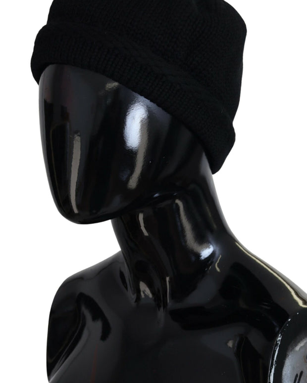 Black Virgin Wool Women Winter Beanie Cap Hat