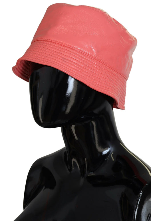 Peach Quilted Faux Leather Women Bucket Cap Hat