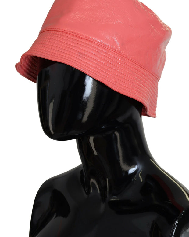 Peach Quilted Faux Leather Women Bucket Cap Hat