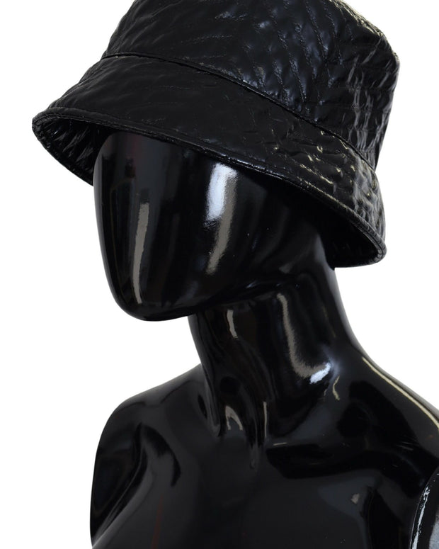 Black Quilted Faux Leather Women Bucket Cap Hat