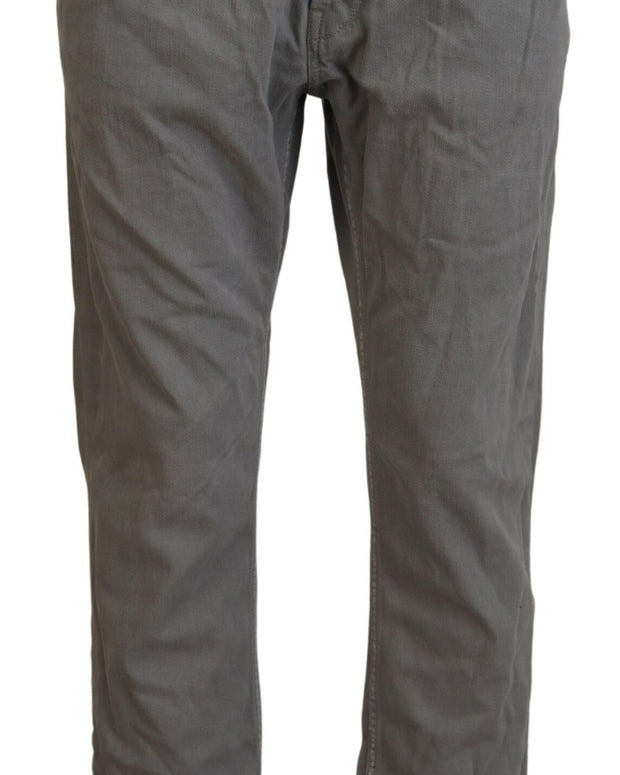 Gray Cotton Straight Fit Folded Hem Casual Denim Jeans