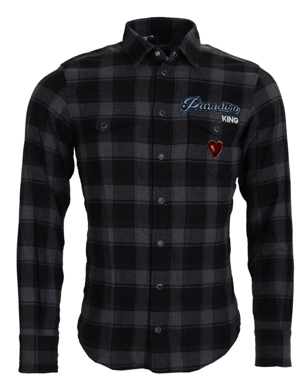 Black Gray Check Men Long Sleeves Shirt