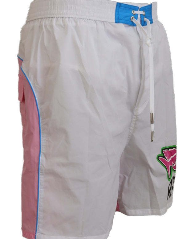 White Pink Logo Print Men Beachwear Shorts Swimwear