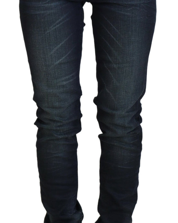 Blue Washed Low Waist Slim Fit Cotton Denim Jeans