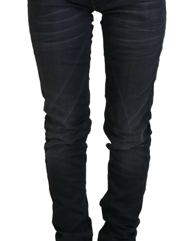 Black Washed Low Waist Slim Fit Cotton Denim Jeans