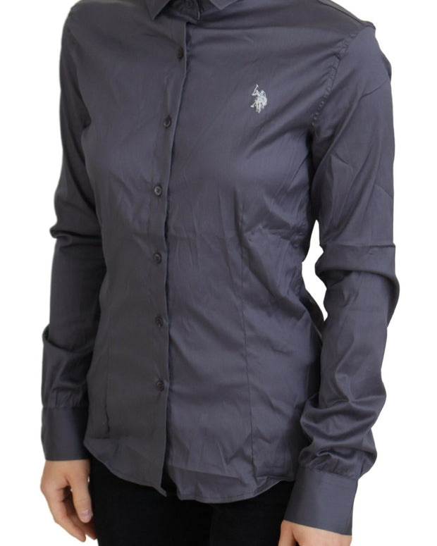 Elegant Gray Long Sleeve Polo Top