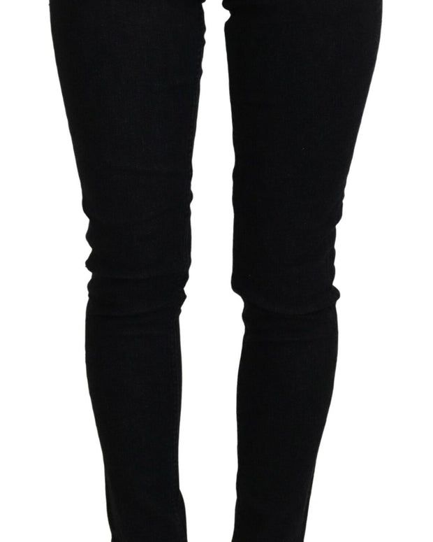 Black Low Waist Slim Fit Cotton Denim Jeans