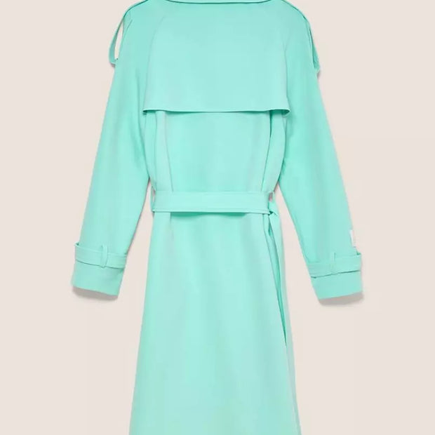 Elegant Light Blue Double-Breasted Trench Coat