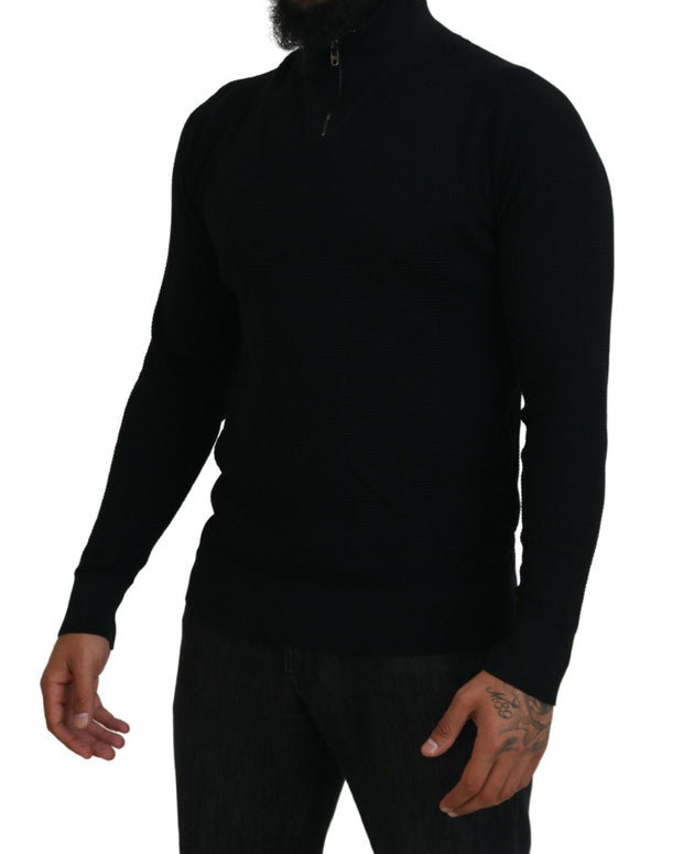 Black Silk Turtle Neck Pullover Sweater