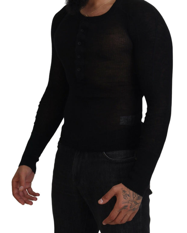 Black Cashmere Button Pullover Sweater