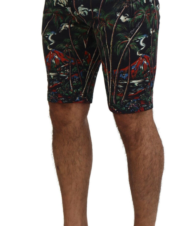 Black Cotton Volcano Print Casual Shorts