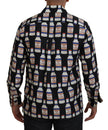 Black Silk Printed Collared Men Casual Shirt