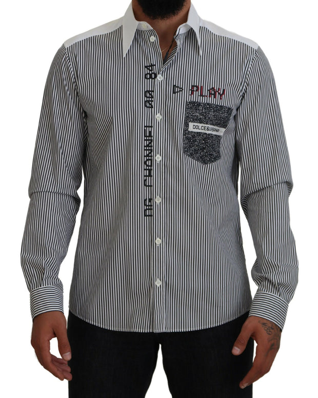 Black White Striped Printed Casual Cotton Shirt
