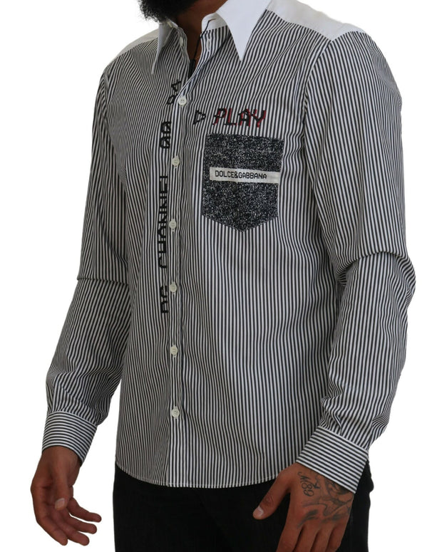 Black White Striped Printed Casual Cotton Shirt