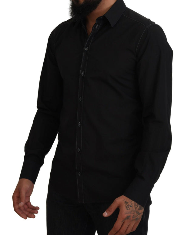 Black Cotton Collared Long Sleeve GOLD Shirt