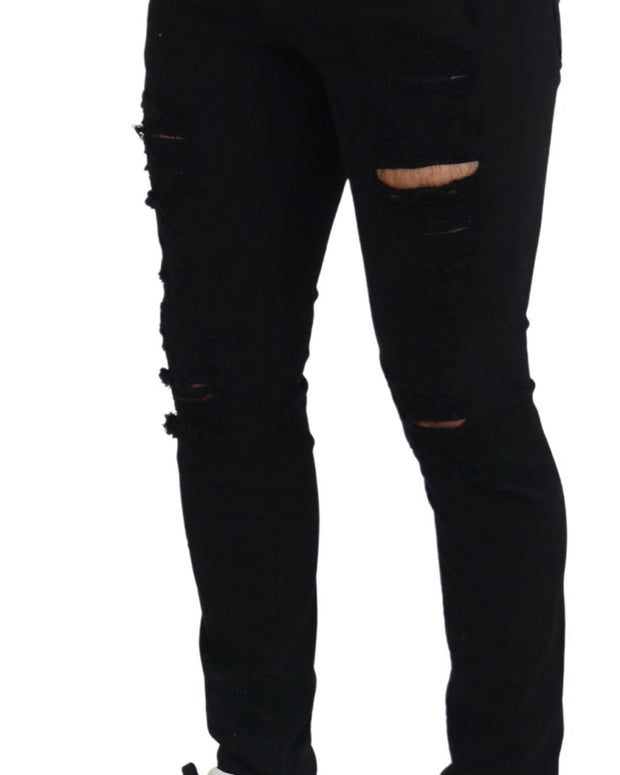 Black Slim Fit Tattered Denim Cotton Jeans