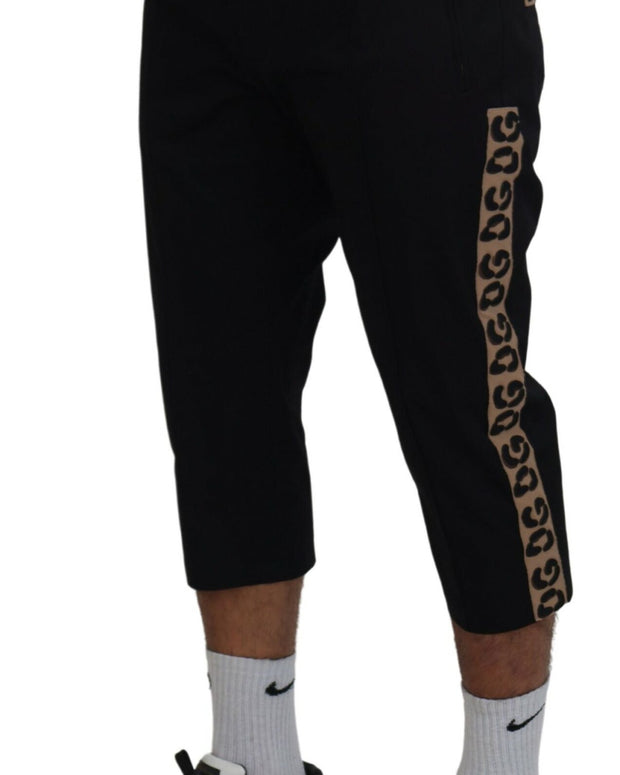 Black Cotton Elastic Waist DG Logo Cropped Pants