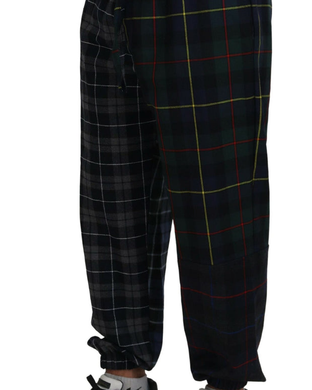Multicolor Checkered Wool Men Jogger Pants