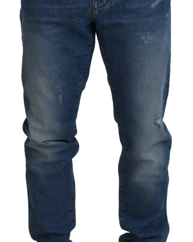 Blue Washed Skinny Cotton Denim Jeans