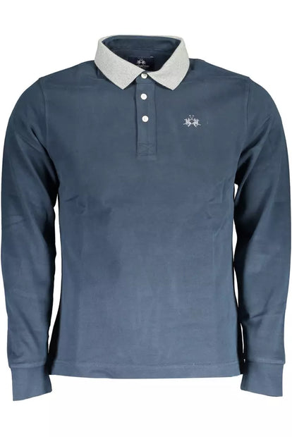 Blue Cotton Men Polo Shirt