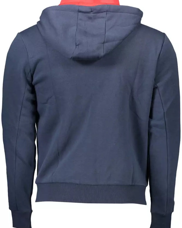 Chic Blue Hooded Zip Sweatshirt - Embroidered Detail