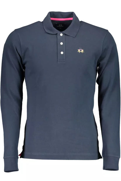 Blue Cotton Men Polo Shirt