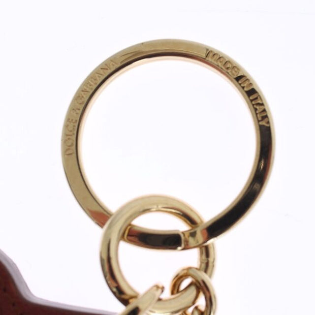 Elegant Brown Leather Keychain with Gold Detailing