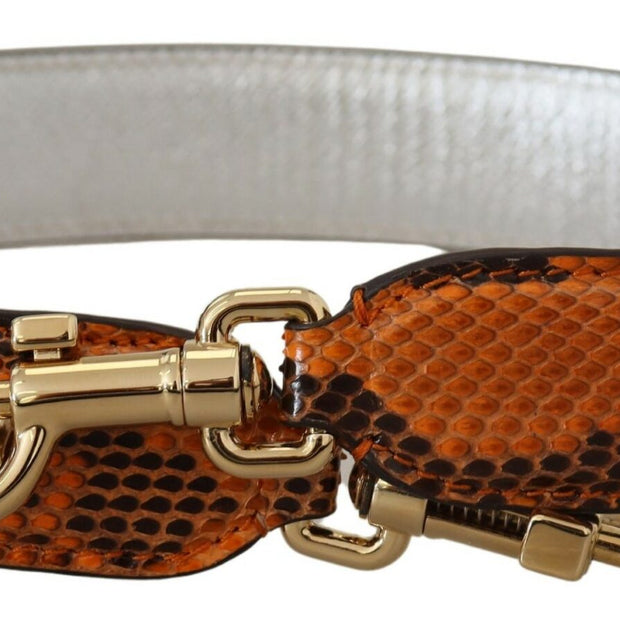 Chic Orange Leather Bag Strap with Gold-Tone Clasps