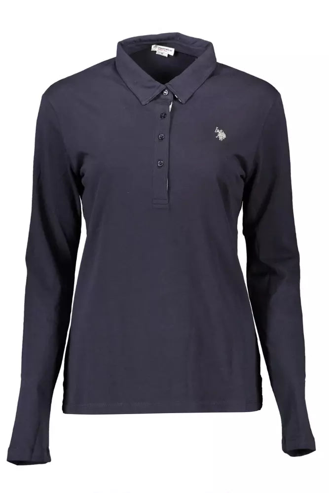 Blue Cotton Women Polo Shirt